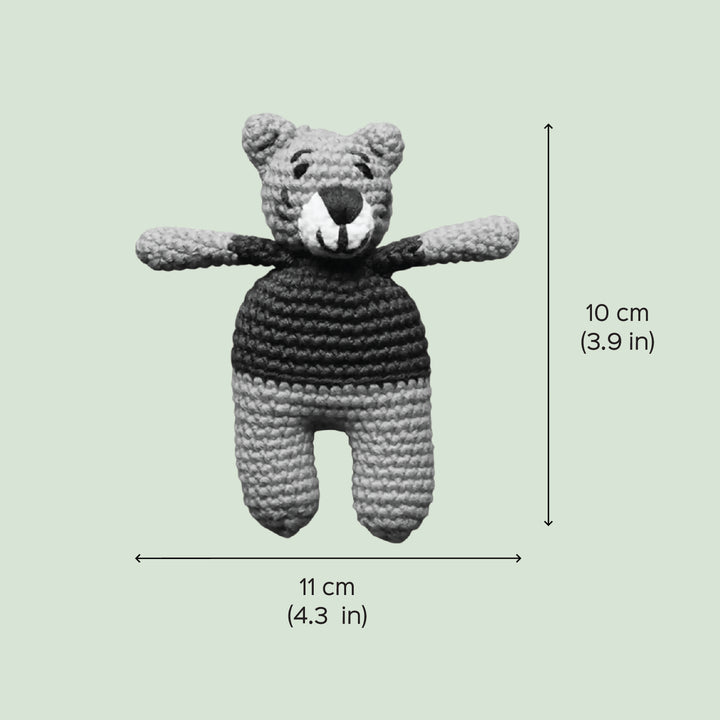 Handmade Crochet Tiger Theme Kids Rakhi And Toy Combo With Roli Chawal Set Of 2 - Dimension Chart with Measurements