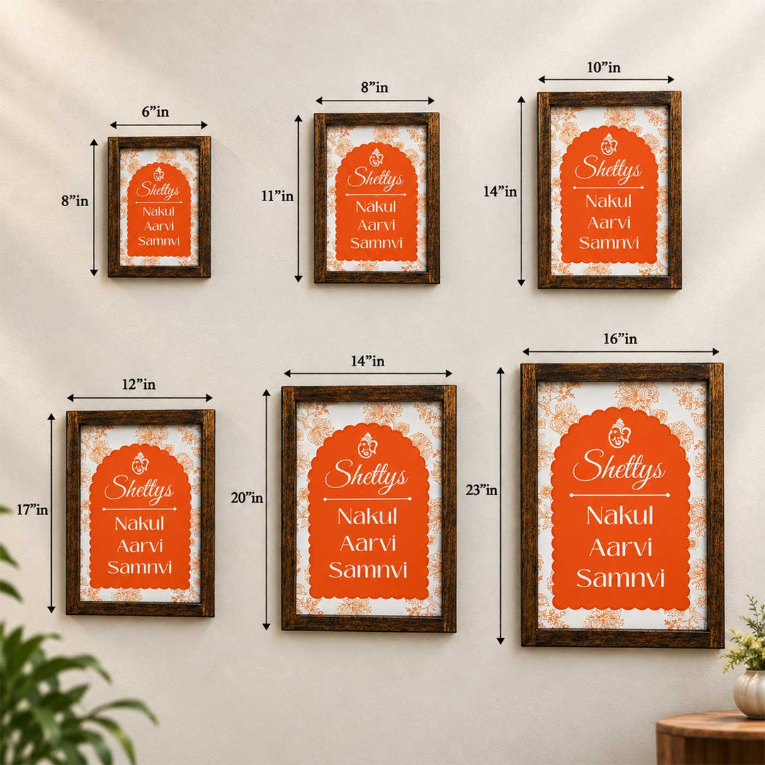 Rustic Orange Vintage Personalized Resin & Teak Wood Frame Name Plate For Home