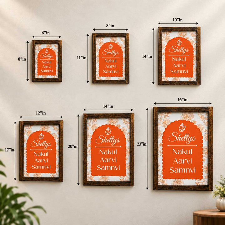 Rustic Orange Vintage Personalized Resin & Teak Wood Frame Name Plate For Home