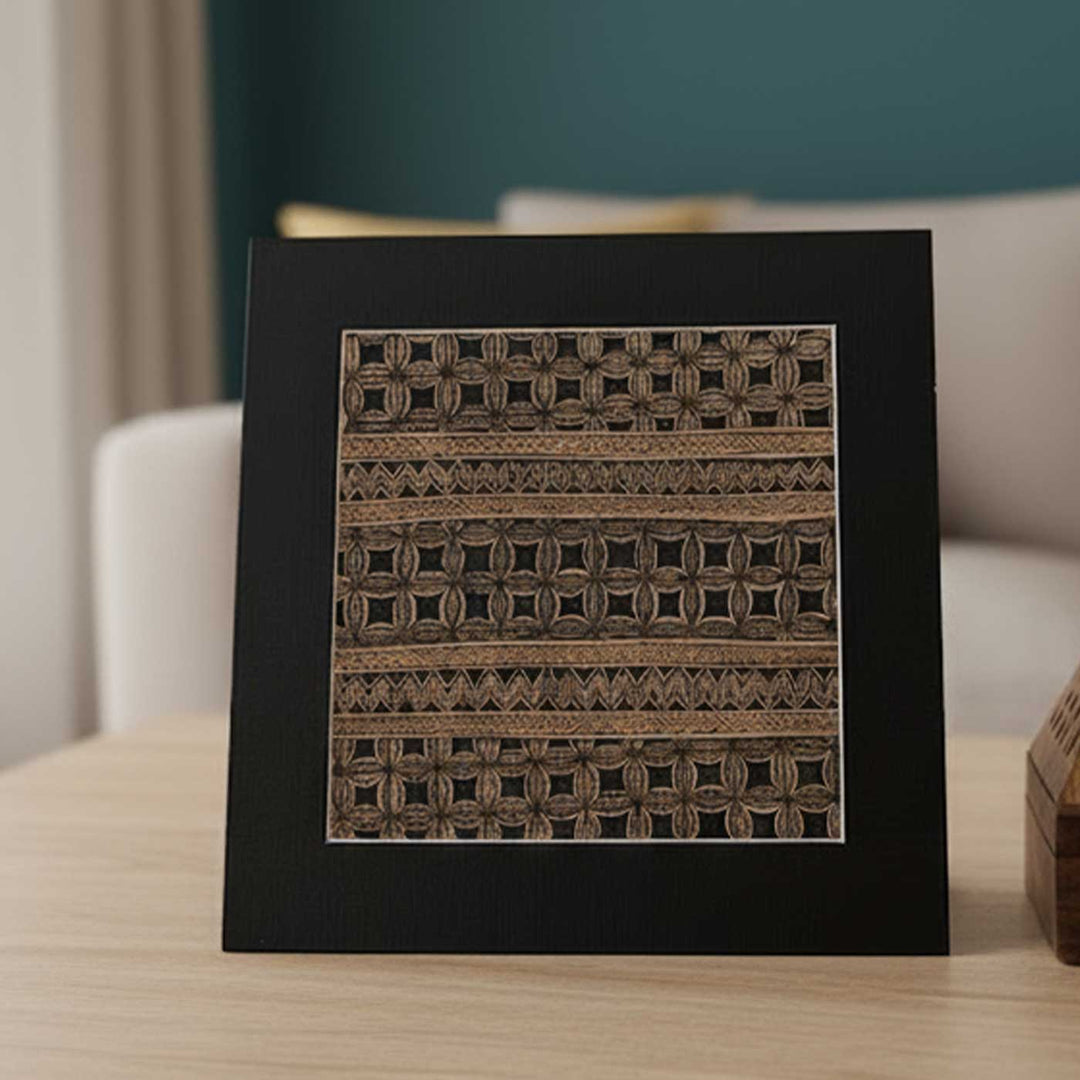 8 x 8 Inch | Black On Tea Treated Paper | Traditional Black & Brown Madhubani Style Drawing With Frame