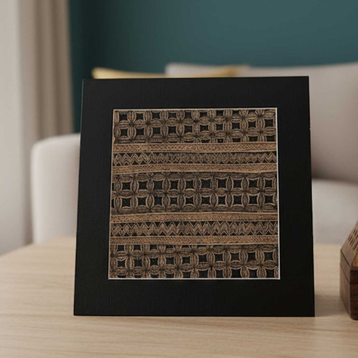 8 x 8 Inch | Black On Tea Treated Paper | Traditional Black & Brown Madhubani Style Drawing With Frame