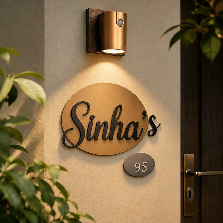 Personalized Contemporary Oval Laser Cut Mild Steel Metal Name Plate For Home