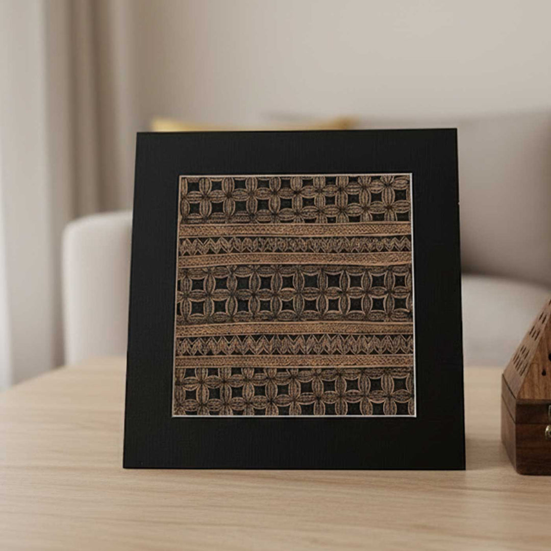 8 x 8 Inch | Black On Tea Treated Paper | Traditional Black & Brown Madhubani Style Drawing With Frame