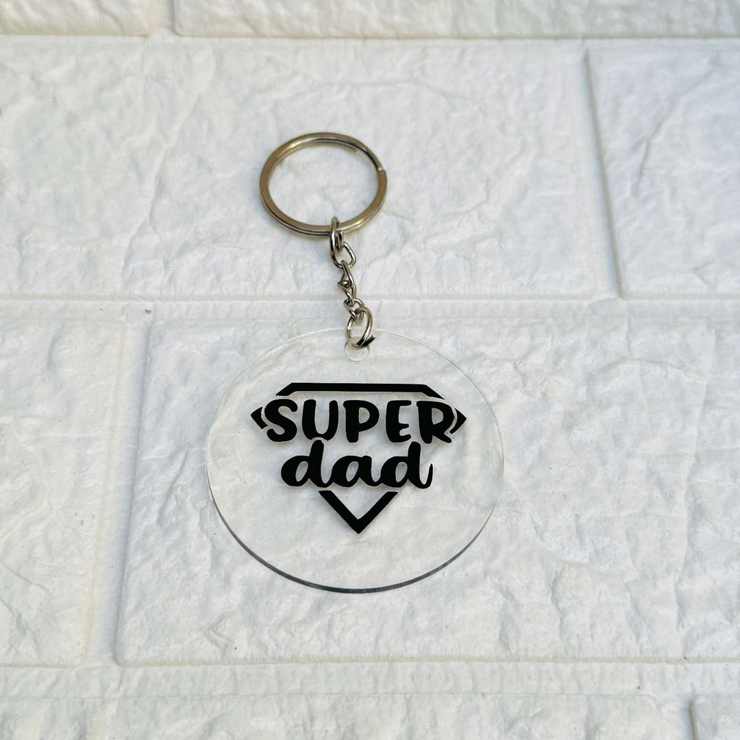 Handmade Super Dad Theme Glass Bottle With Straw With Keychain