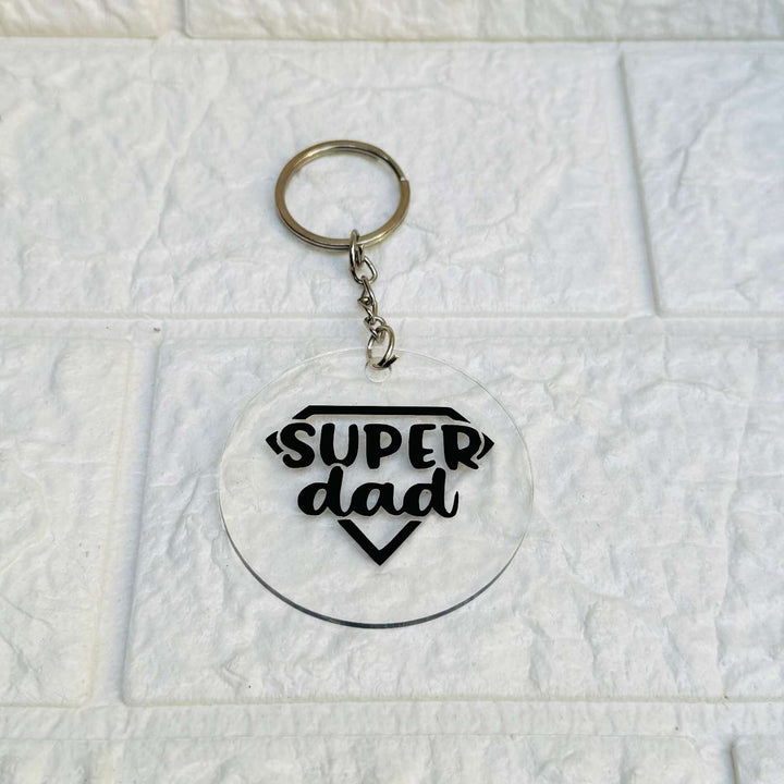 Handmade Super Dad Theme Glass Bottle With Straw With Keychain