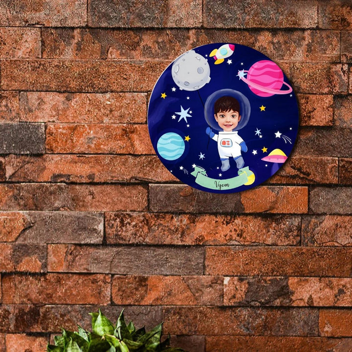 Photo Caricature Nameplate With Stand For Kids 2 - Mounted on Brick Wall