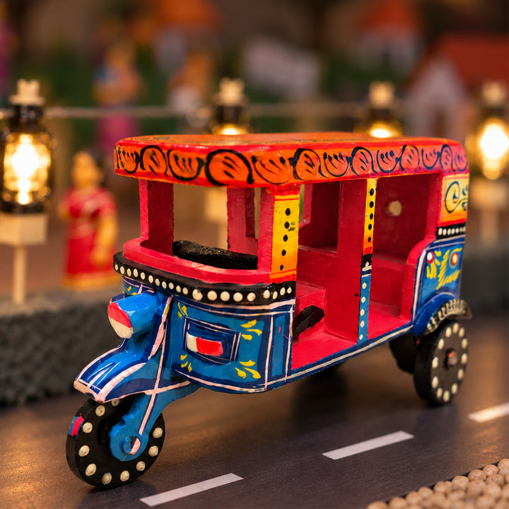 Handmade Red & Blue Auto Wooden Golu Toy For Festive Decor