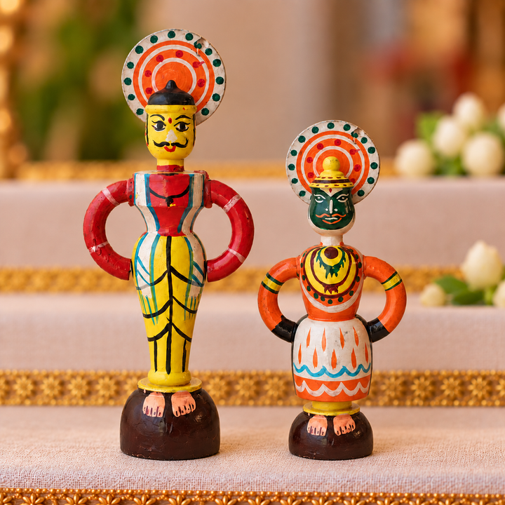 Set of 2 | Handmade Kantara Wooden Golu Doll Toys For Festive Decor