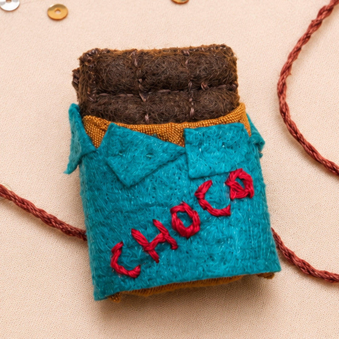 Hand Embroidered Chocolate Rakhi With Magnet For Brother