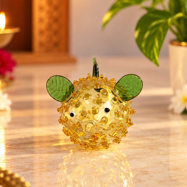 Handmade Blown Glass Pufferfish Miniature Figurine For Decor