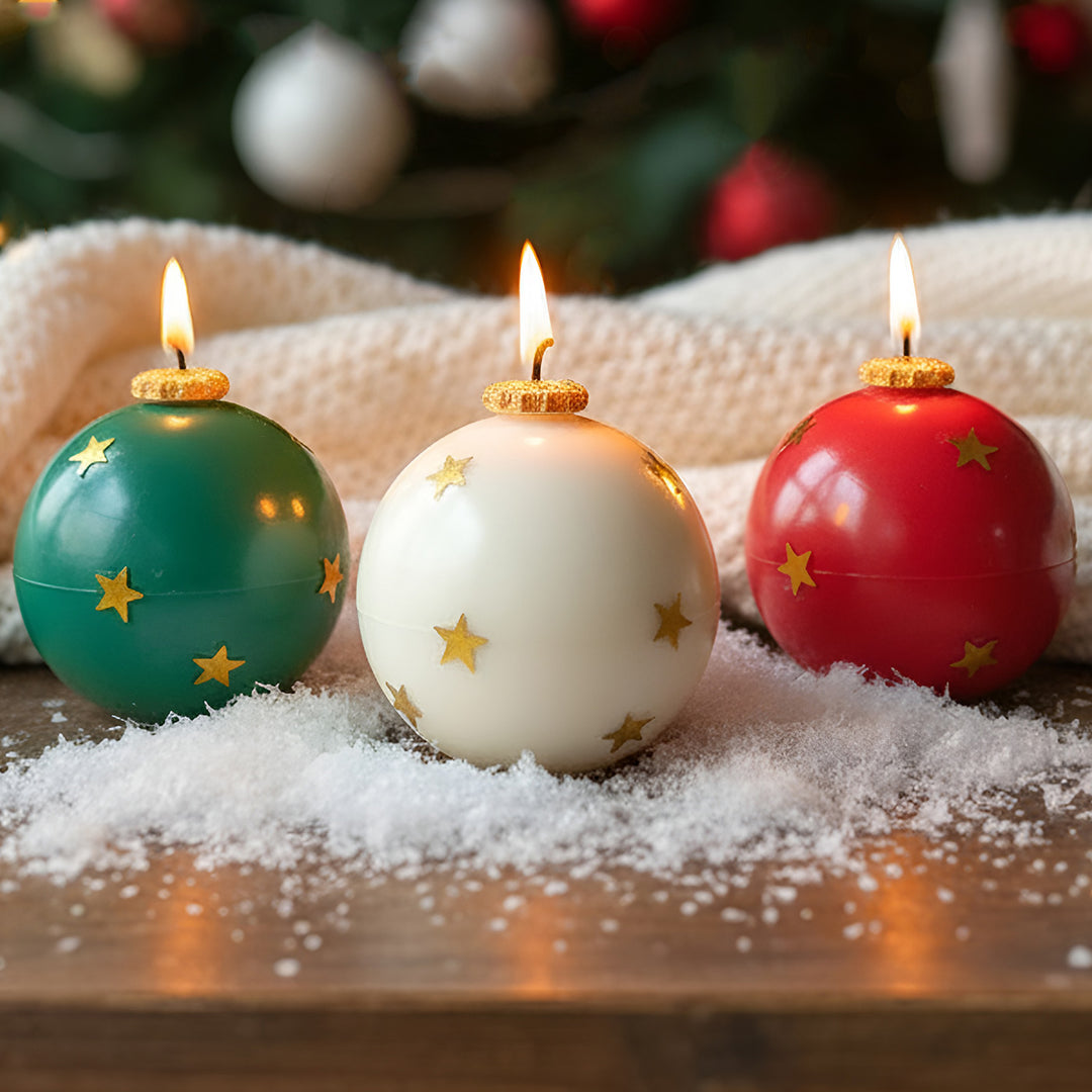 3 Pc | Handmade Round Red, Green & White Soy Wax Scented Candles