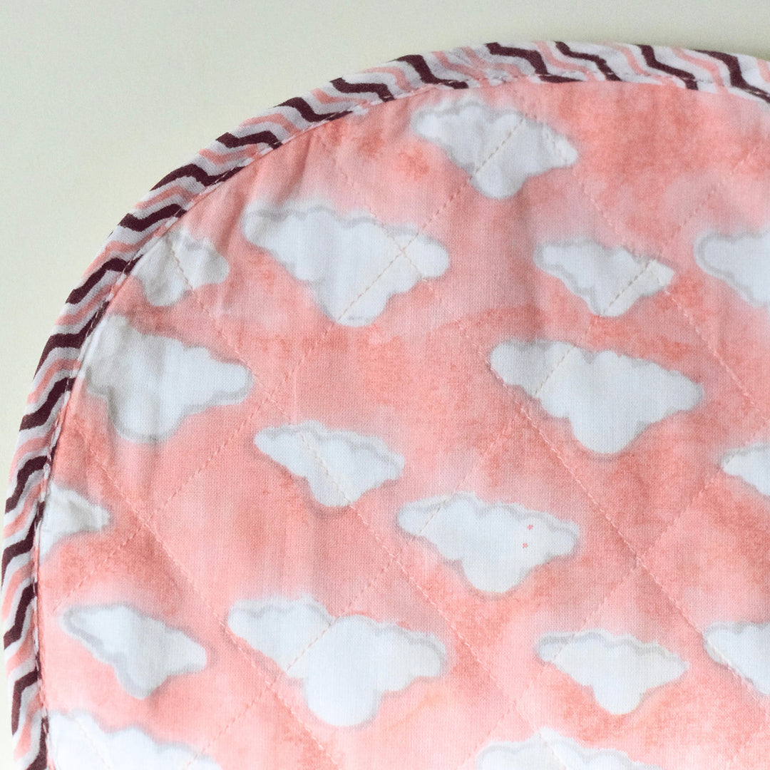 Block Printed Pink Puffy Burp Cloth