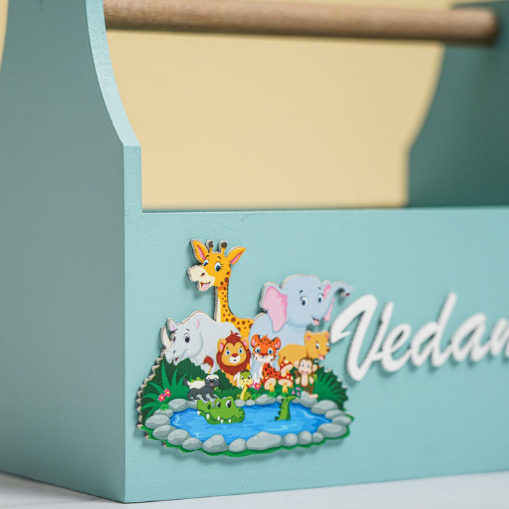 Personalized Wooden Jungle Themed Storage Caddy For Kids