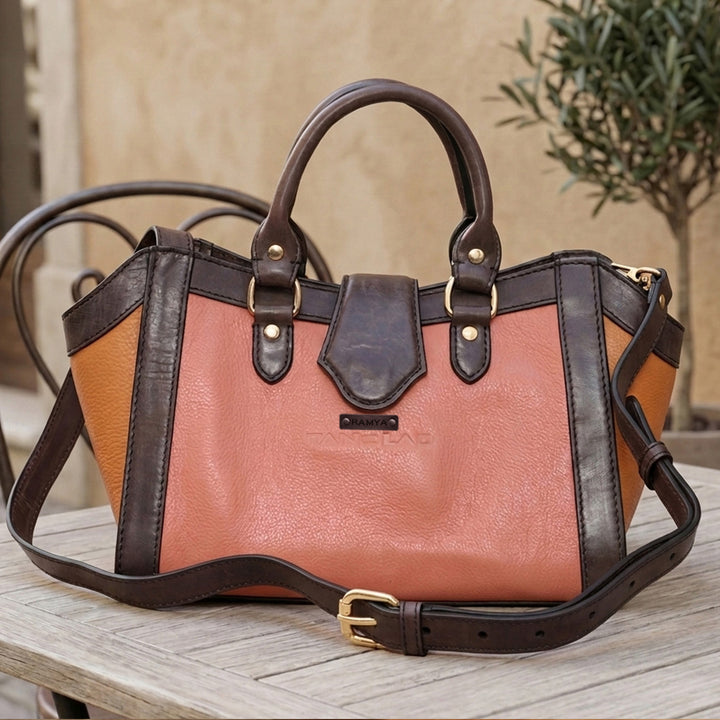 Personalized Pink & Orange Serena Leather Handbag