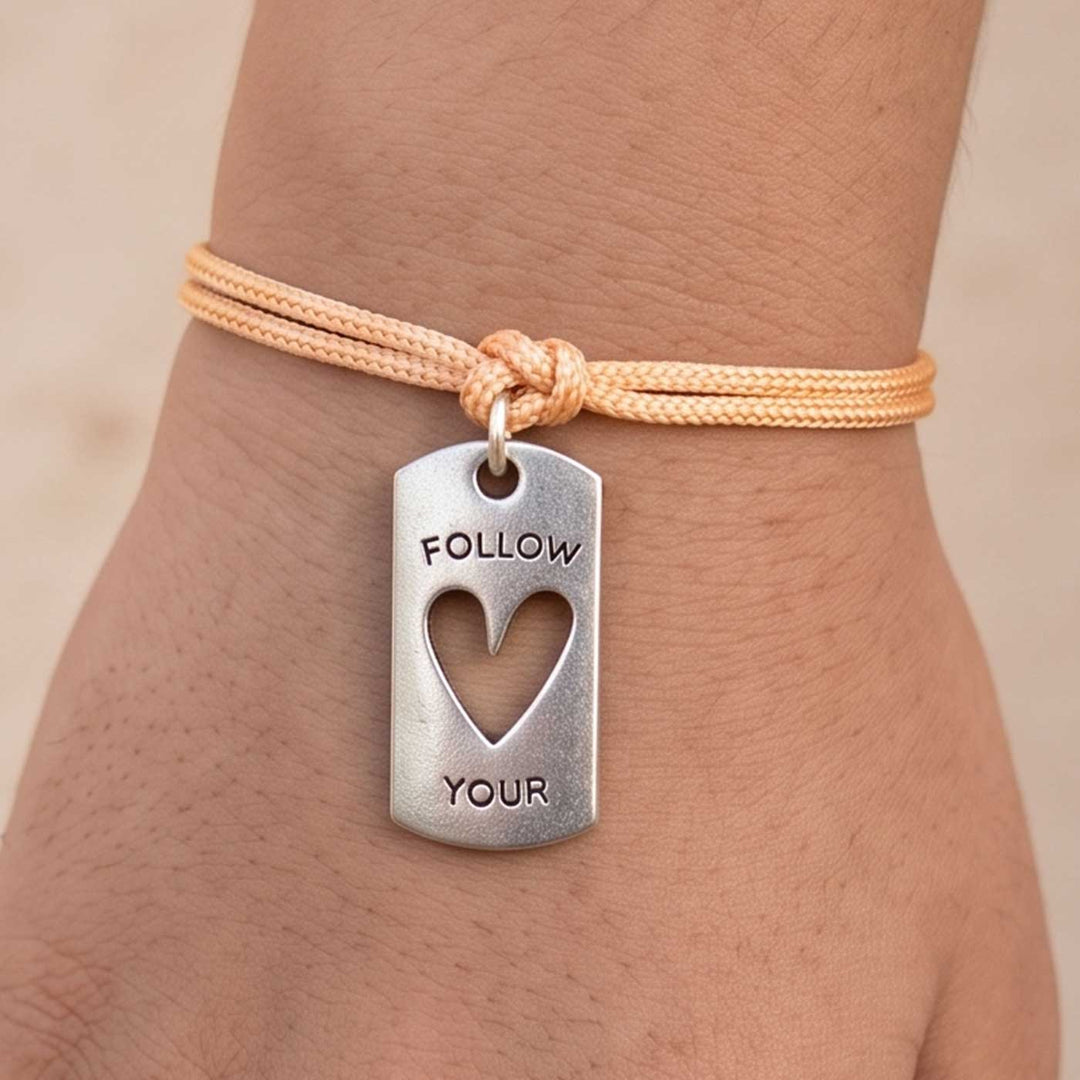 Engraved "Follow Your Heart" Quote Metal Charm Rakhi With Roli Chawal for Brother