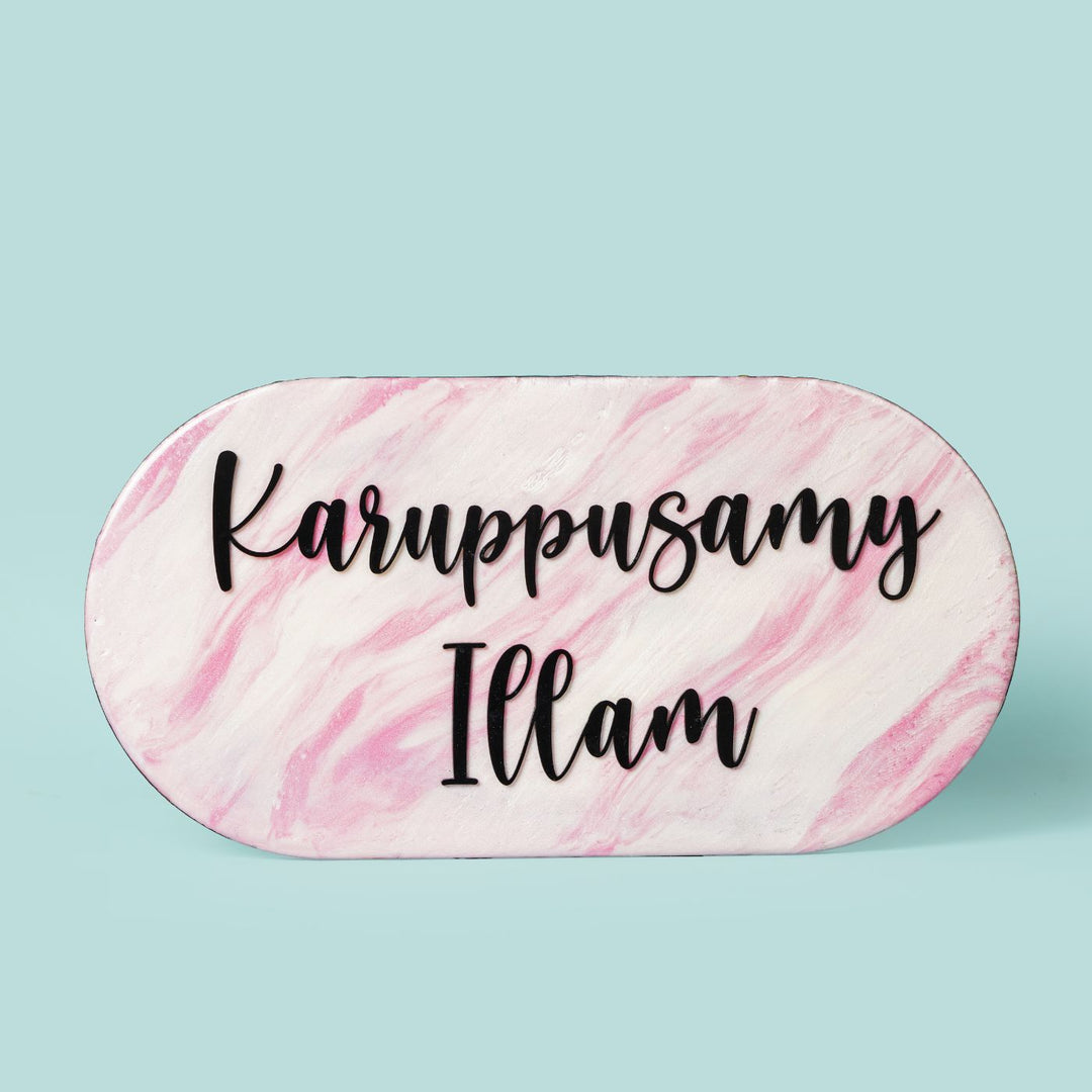 Handmade Resin Pink & Black Oval Marbled Name Plate