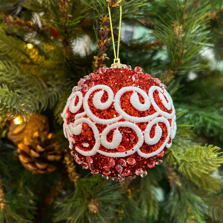 Handmade Pink Red & Rose Gold Shimmer Embellished Chirstmas Ball Ornaments For Decoration | Set Of 9