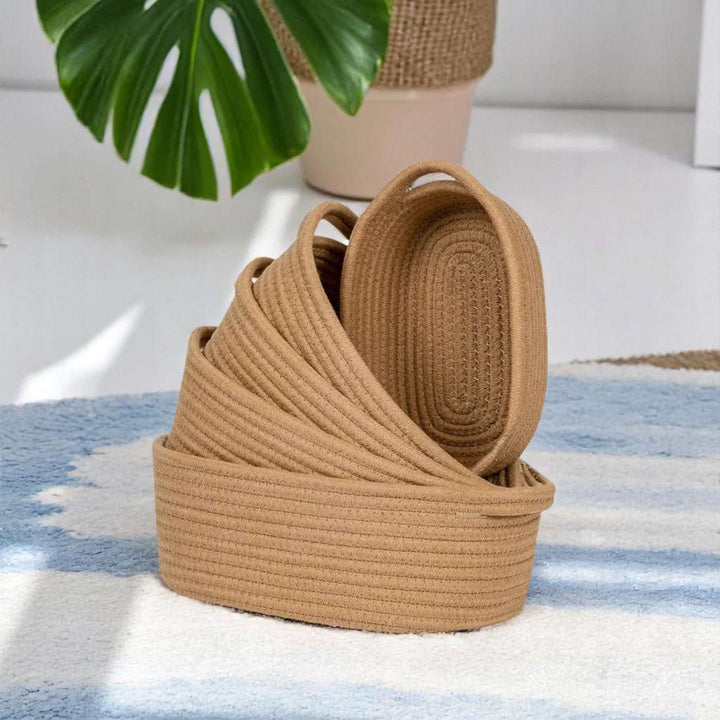 Handmade Coil Basketry Cute Cotton Rope Storage Baskets | Set Of 5
