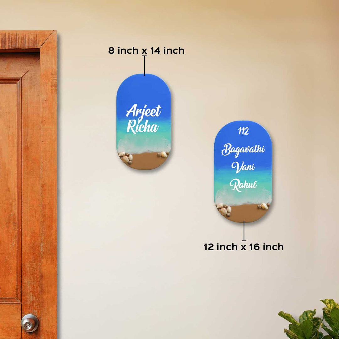 Blue Personalized Beach Effect Oval Resin Name Plate | With 3D Acrylic Letters