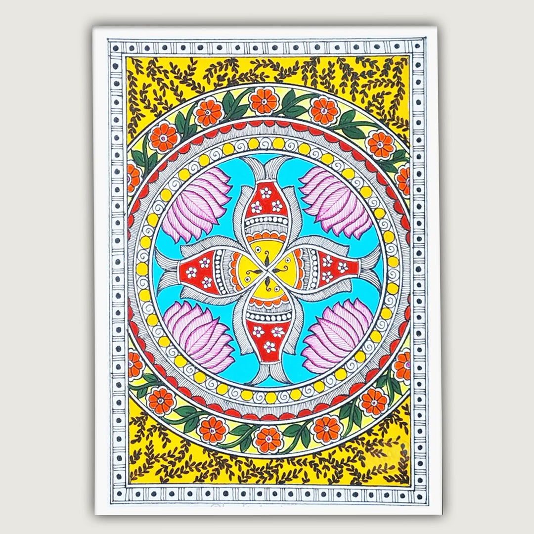 8 x 5 Inch | Kamal Jalchakra | Original Hand Painted Madhubani Painting On Paper