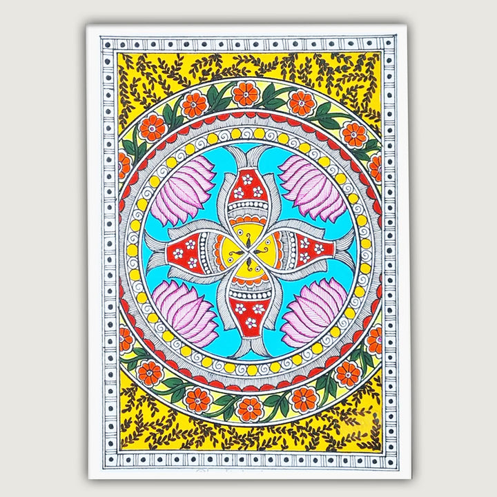 8 x 5 Inch | Kamal Jalchakra | Original Hand Painted Madhubani Painting On Paper