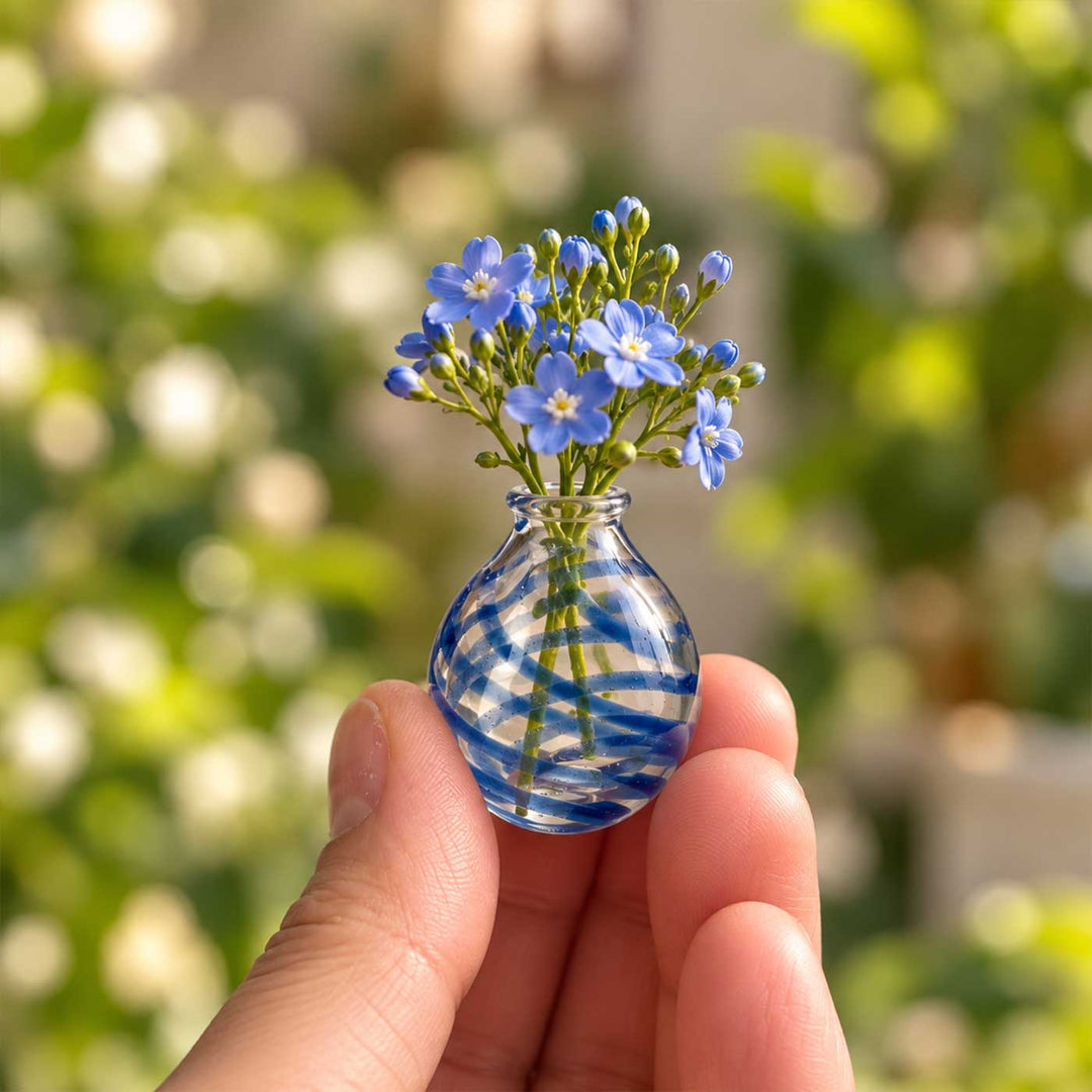 Handmade Blue Spiral Swirl Small Glass Art Vase For Home Decor