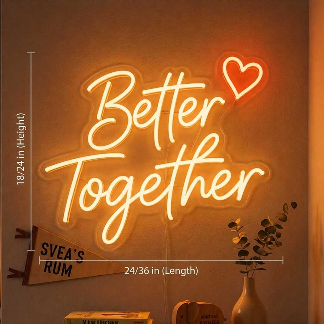 Personalized Handmade "Better Together" Neon Light Sign Board With Heart for Couple Decor