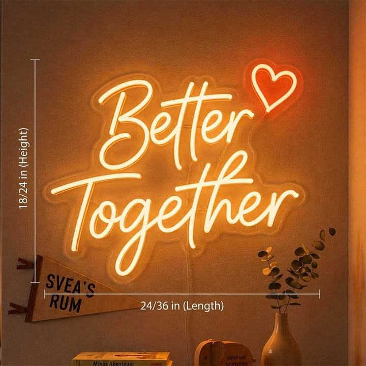 Personalized Handmade "Better Together" Neon Light Sign Board With Heart for Couple Decor