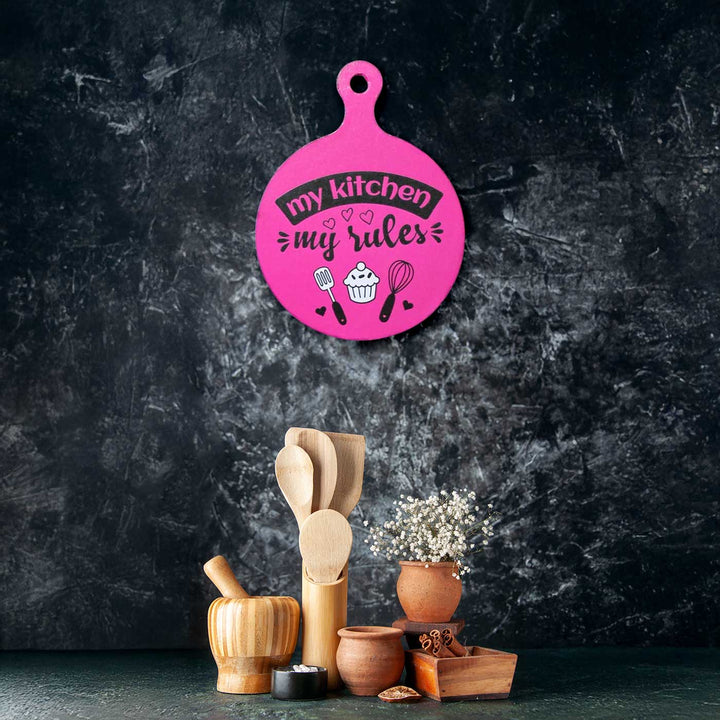 Handmade Decoupage My Kitchen My Rules Pink MDF Wood Decorative Plaque
