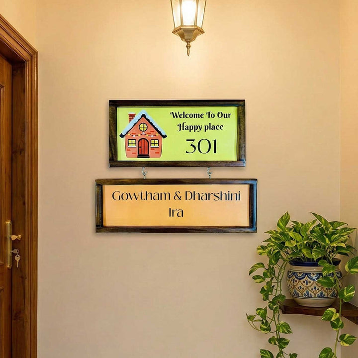 Two Pallet Rectangular Snowy Yellow Personalized Wooden Frame Name Plate