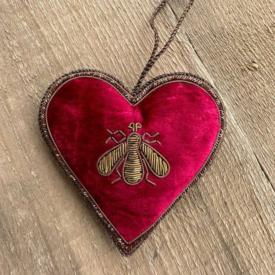 Red Bee Heart Cotton Premium Zardozi Ornament