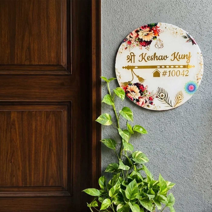 Personalized Round Floral Theme Resin Name Plate