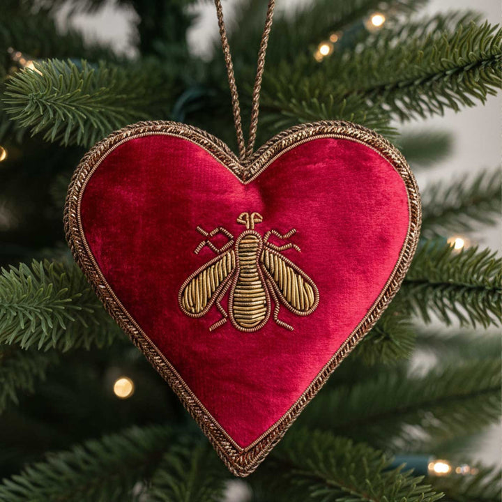Red Bee Heart Cotton Premium Zardozi Ornament