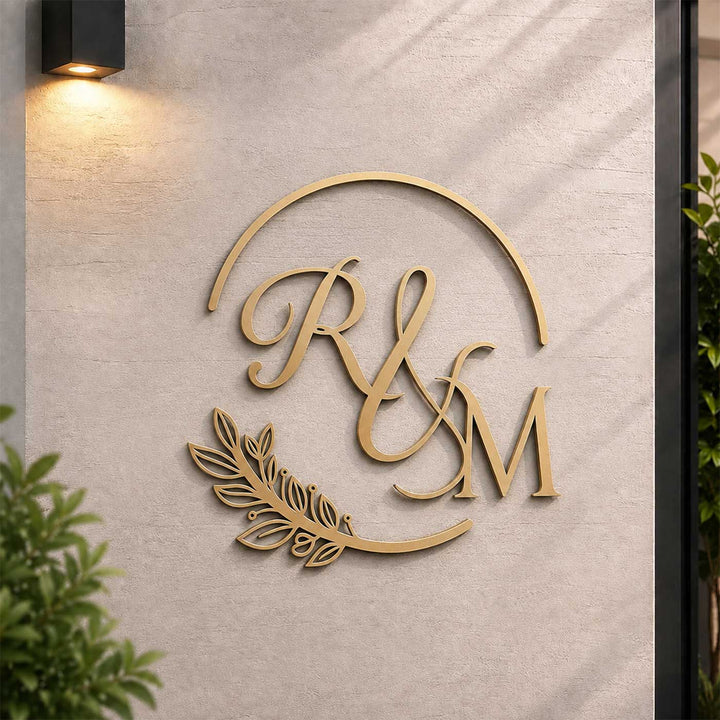 Personalized Monogram Initials Laser Cut Mild Steel Name Plate For Couples