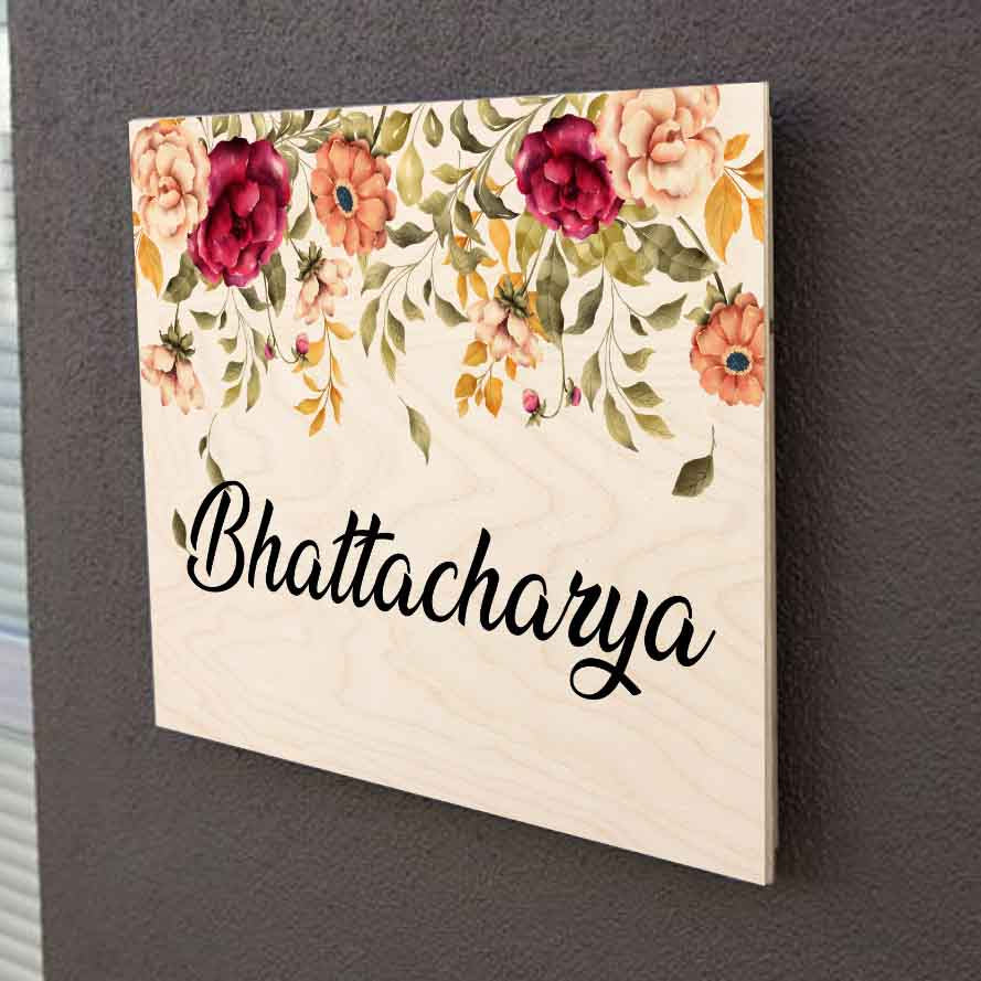 Printed Floral Wooden Rectangle Nameplate