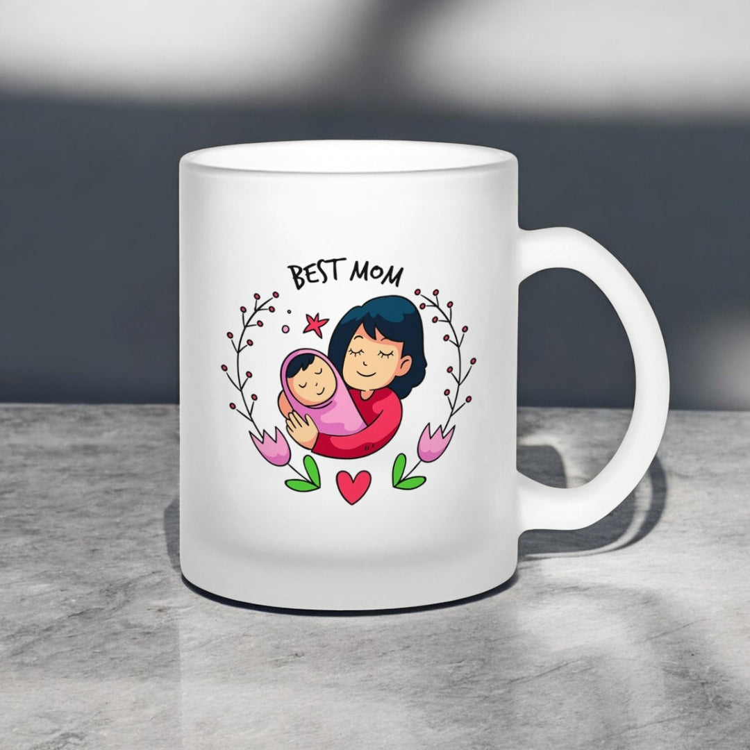 Printed Mom And Child Theme Glass Mug