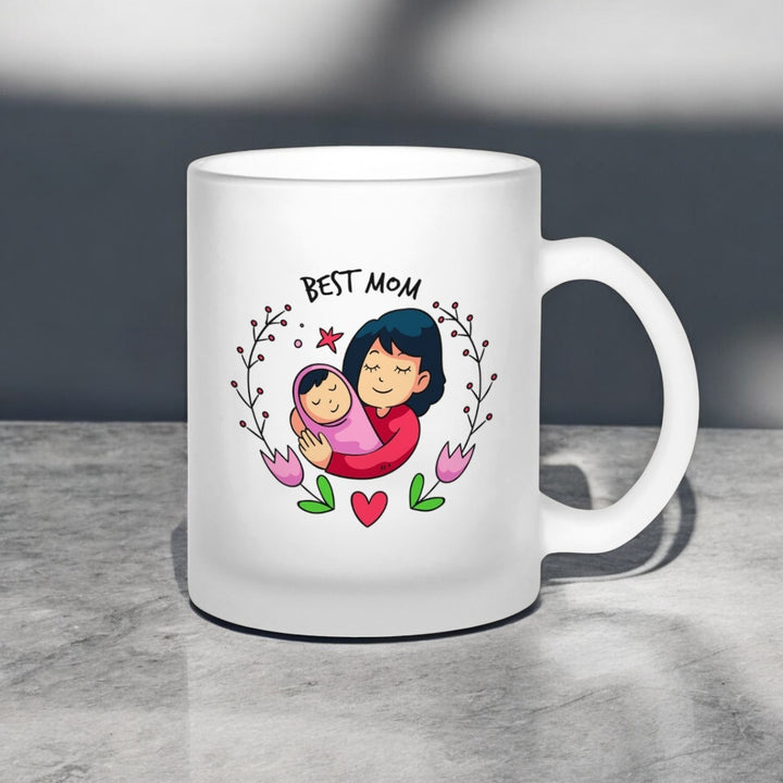 Printed Mom And Child Theme Glass Mug