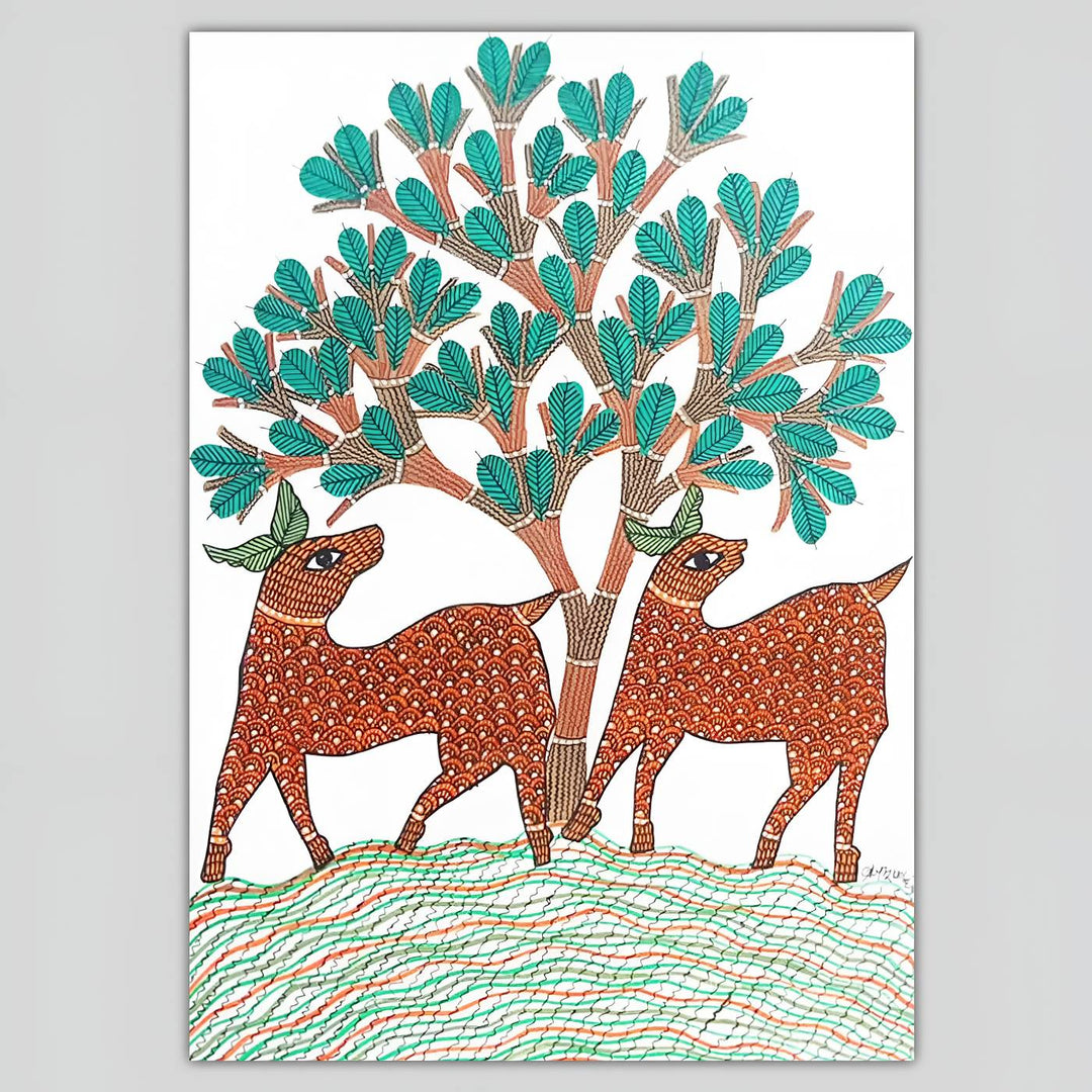 11 x 16 Inch | Nature & Wildlife | Original Hand Painted Tribal Gond Art Painting | Acrylic Paint On Paper