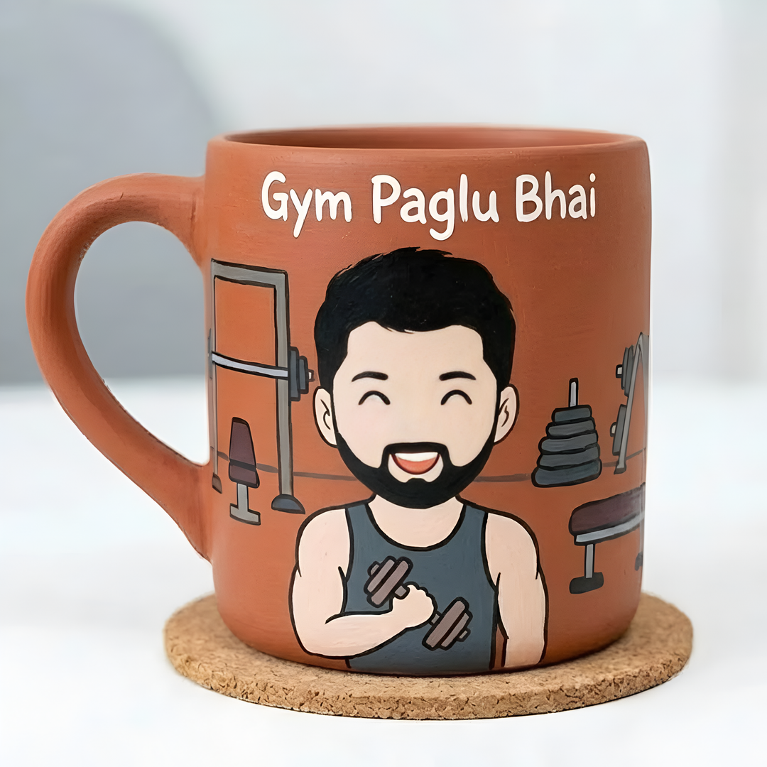 Gym Paglu | Photo Personalized Hand-Painted Terracotta Mug With Background