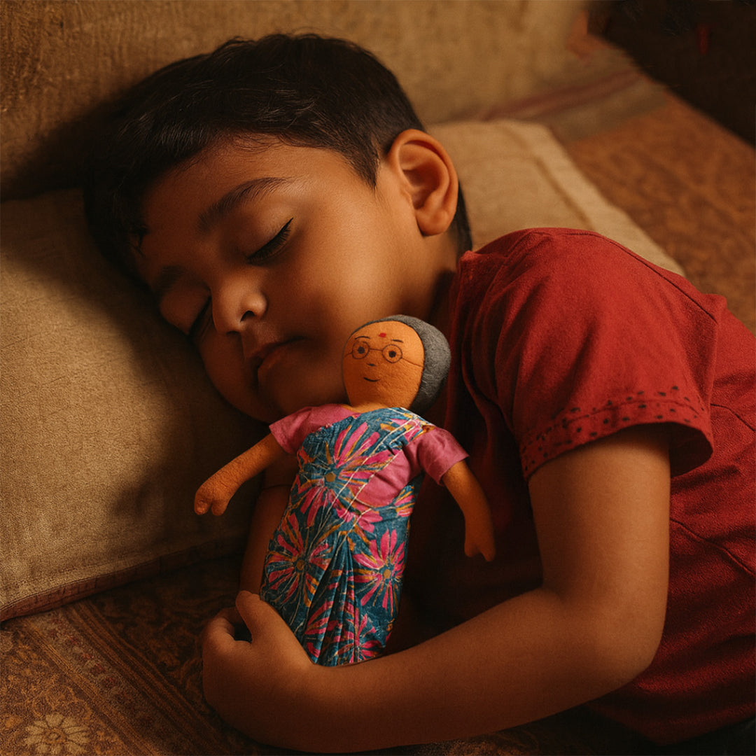 Nilah's Patti (Grandmother) In Blue Saree | Soft Hand-Stitched Sustainable Indian Play Doll