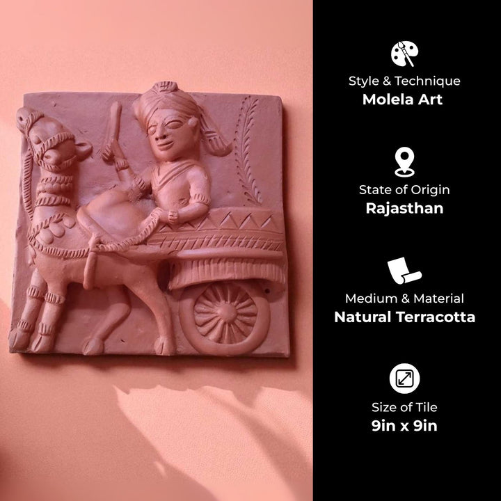 9 x 9 Inch | Rajasthan Camel | 3D Handmade Terracotta Molela Mural Wall Art Tile