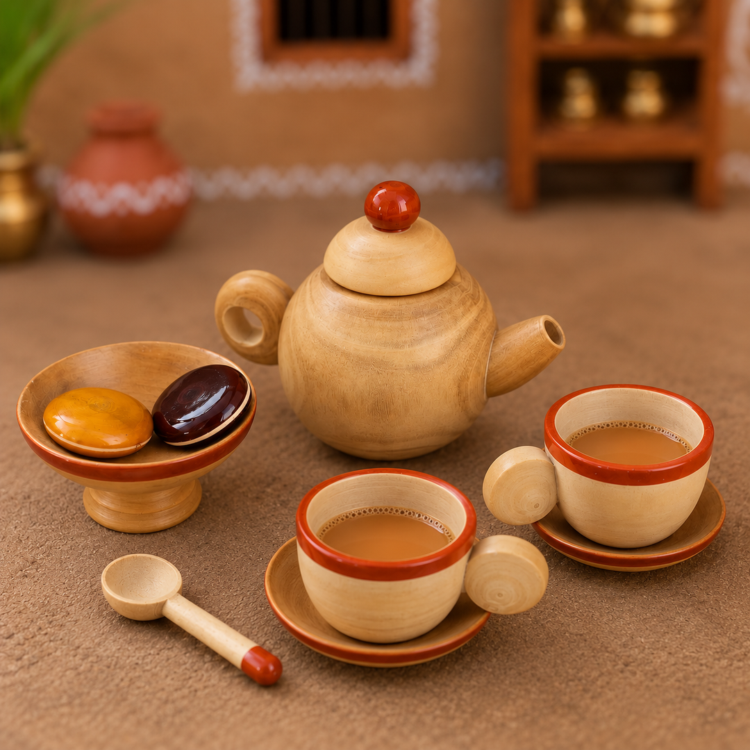 Wooden Classic Tea Set | Handmade Etikopakka Pretend Play Toy | 3–8 Years