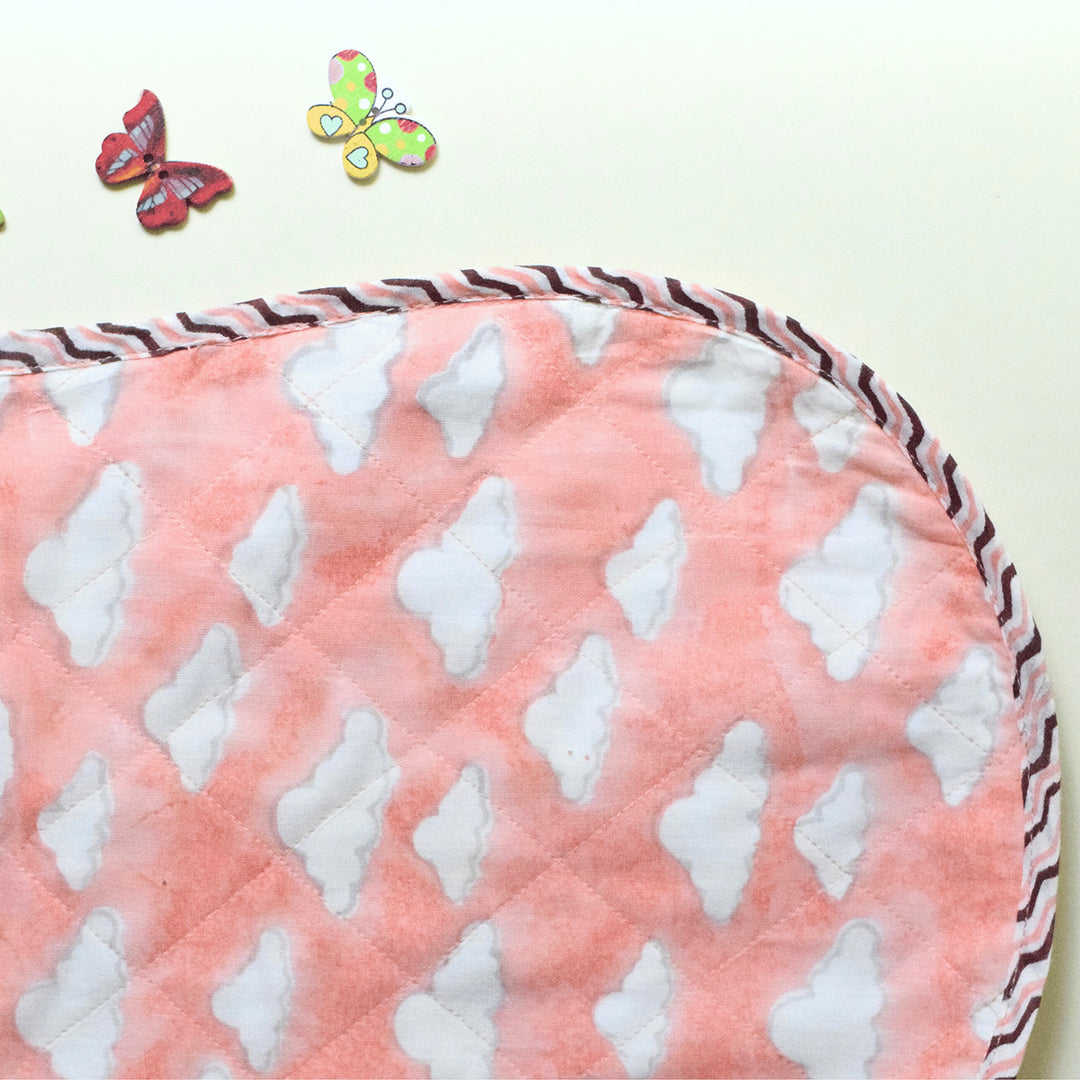 Block Printed Pink Puffy Burp Cloth