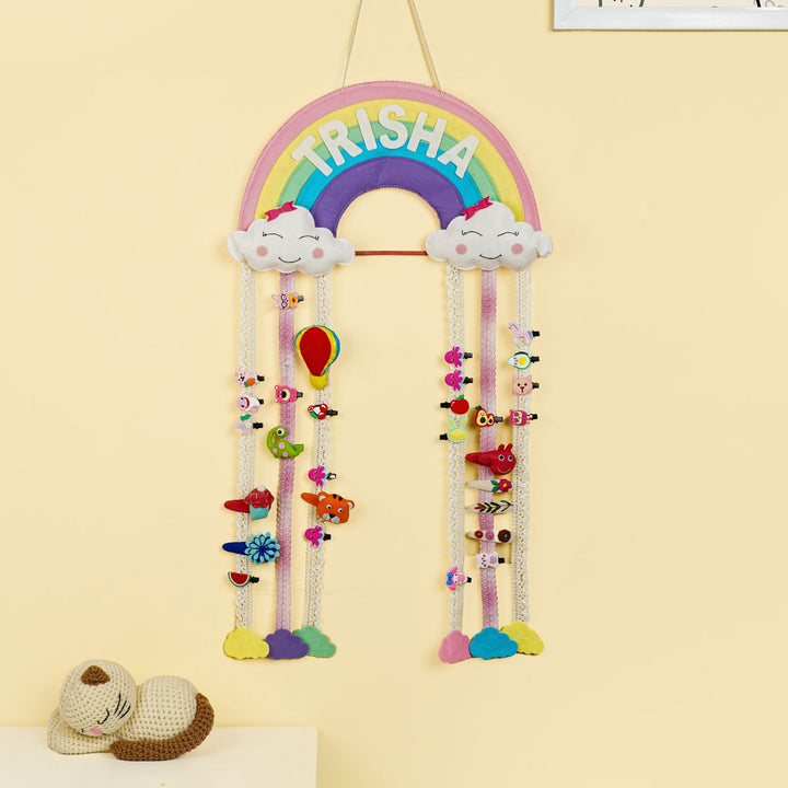 Handcrafted Personalized Rainbow Themed Hair Clip Organizer for Kids