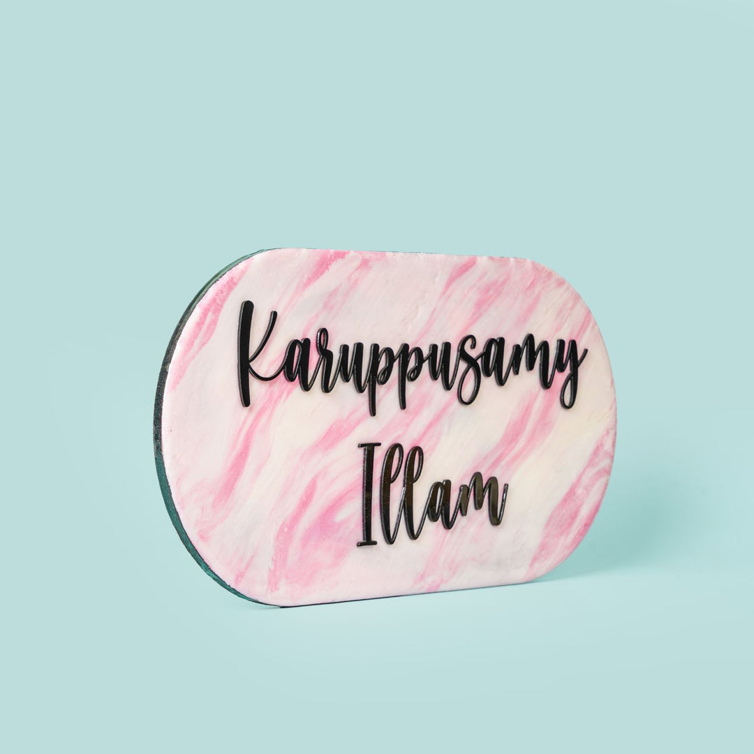 Handmade Resin Pink & Black Oval Marbled Name Plate