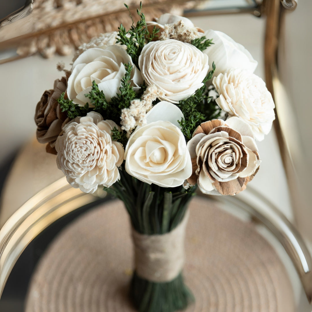 Handmade White Rose Dried Flower Bouquet