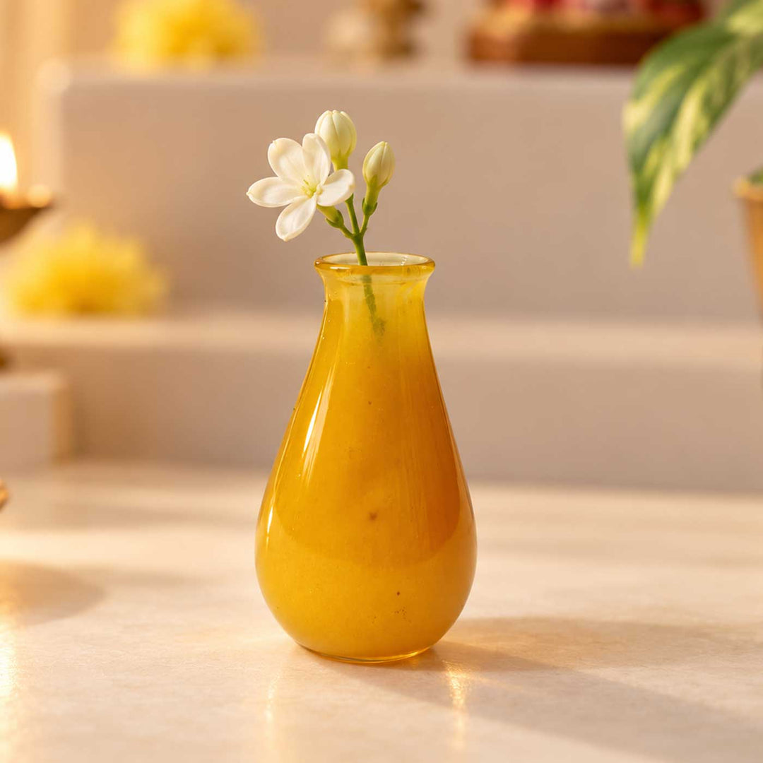 Handmade Mustard Yellow Small Glass Art Vase For Home Decor