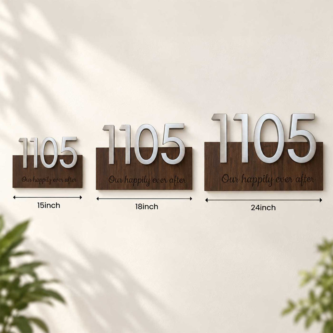 Personalized Floating House Number Rubber Wood Name Plate With 3D Metal Letters For Home