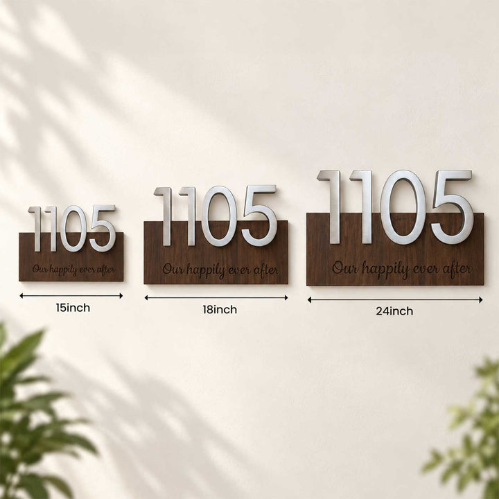 Personalized Floating House Number Rubber Wood Name Plate With 3D Metal Letters For Home