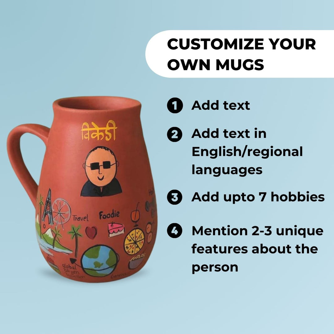 Handpainted Personalized Hobby Theme Clay Mug With Doodles